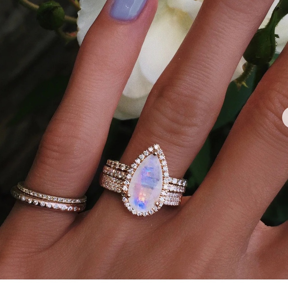 Luna Skye 14KT GOLD AND DIAMOND ELONGATED TEARDROP MOONSTONE RING